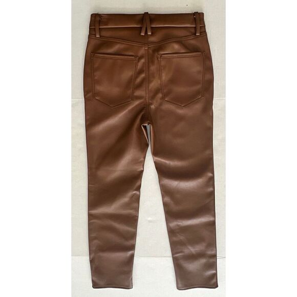 Good American Pants Women Sz 8/29 Burnt Caramel Faux Leather High Rise - Picture 4 of 9